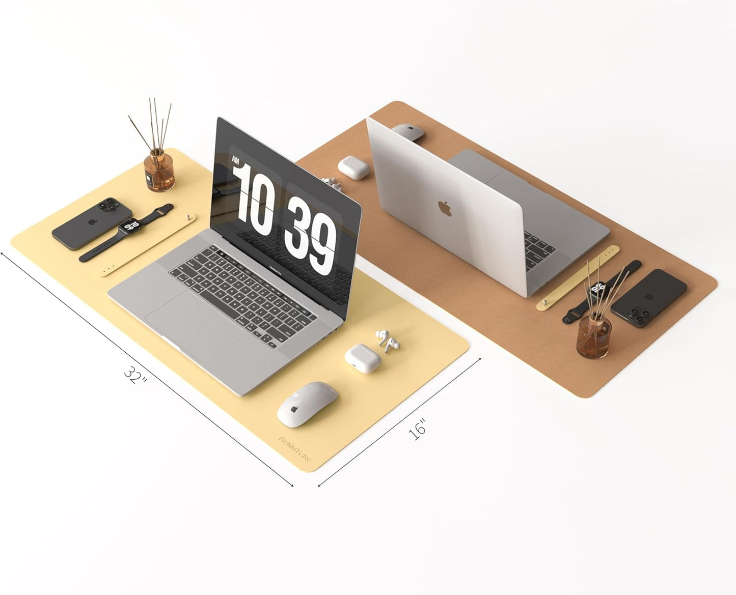 RENMTURE Desk Pad, Cork & PU Leather Desk Mat, Large Mouse pad, Non-Slip Desk Protector and Blotter, Waterproof Writing Pad, Desk Accessories and Organizers for Home Office (Light Yellow, 32"x16")