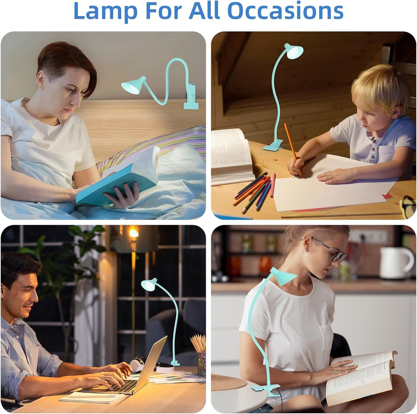Clip on Light LED Reading Light for Books in Bed, Eye Care Dimmable Reading Lamp 3 Color & 10 Brightness Levels Flexible Clip on Lamp Reading Light for Bed Headboard Bedside Dorm Desk Table - Black