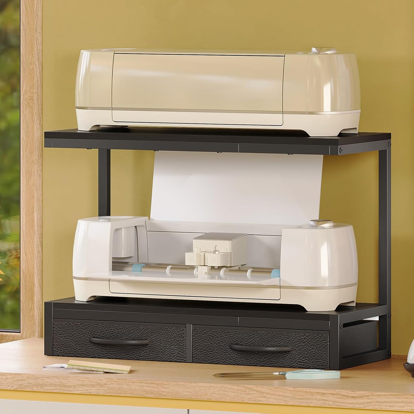 VENNQD Stand Compatible with Cricut Maker and Cricut Explore Air Series Stand Legs for 2 Cricut Machines Fully Open 2 Tier Desktop Craft Accessories Storage Organizer (White)