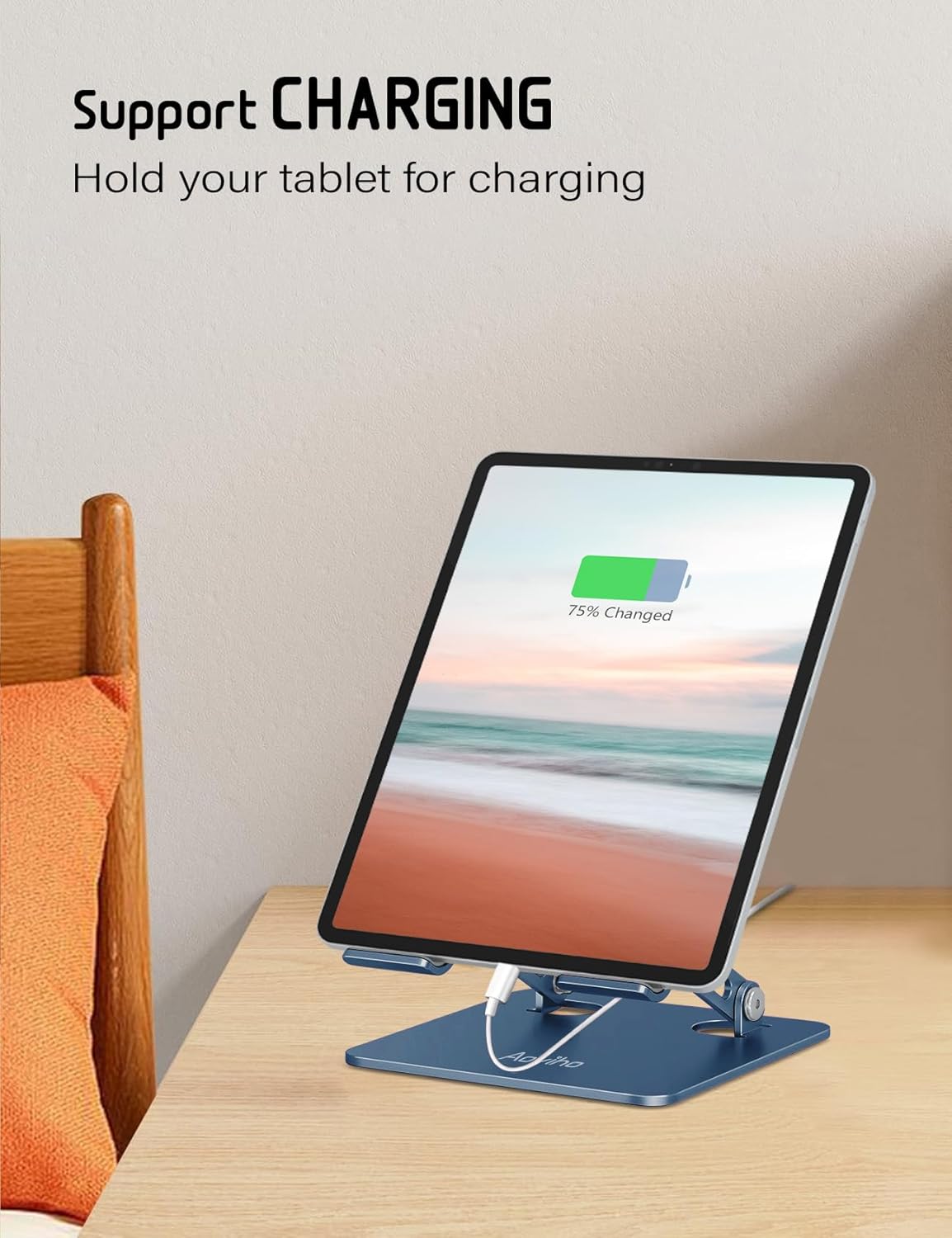 Aoviho Tablet Stand Holder for Desk, Adjustable Aluminum Desk Accessories, Stable Desktop Stand for Office Home,Compatible with iPad Pro Air Mini, Samsung Tablets, Rose Gold