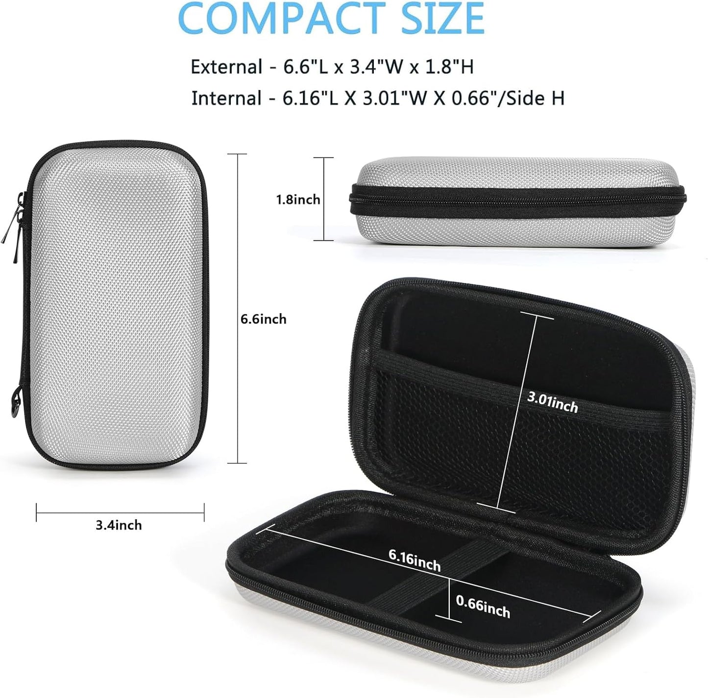 Portable Protection Hard EVA Case for External Battery, Cell Phone, GPS, Hard Drive, USB/Charging Cable, Small Carrying Bag Mesh Inner Pocket, Zipper Enclosure, Universal Travel Pouch Bag