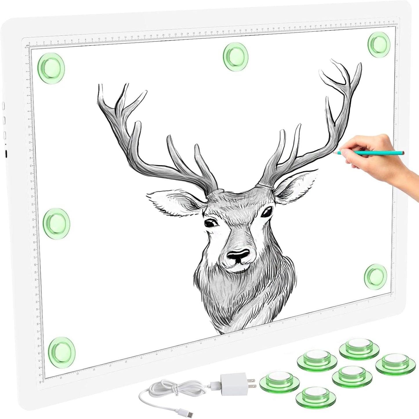 Phylosal Magnetic A3 Light Pad with Bag, Super Bright Light Box with Side Button, Diamond Art Light Board, Lightbox for Tracing and Drawing, USB Power Light Table for Sketching, Weeding Vinyl (White)