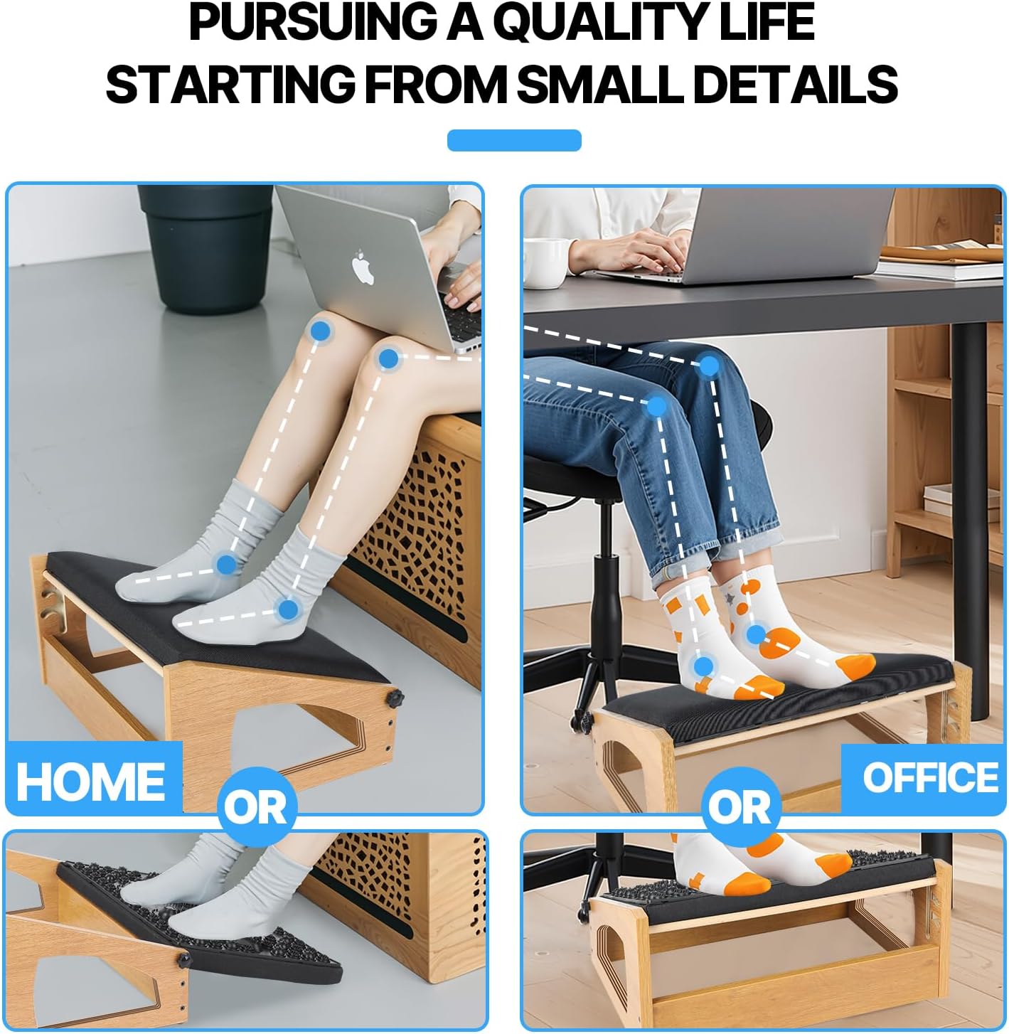 Ergonomic Foot Rest, 4 Adjustable Height Foot Stool,Footrest Under Desk， Soft Cushions,Foot Rest Office,Improving Posture, Promoting Blood Circulation（Natural）