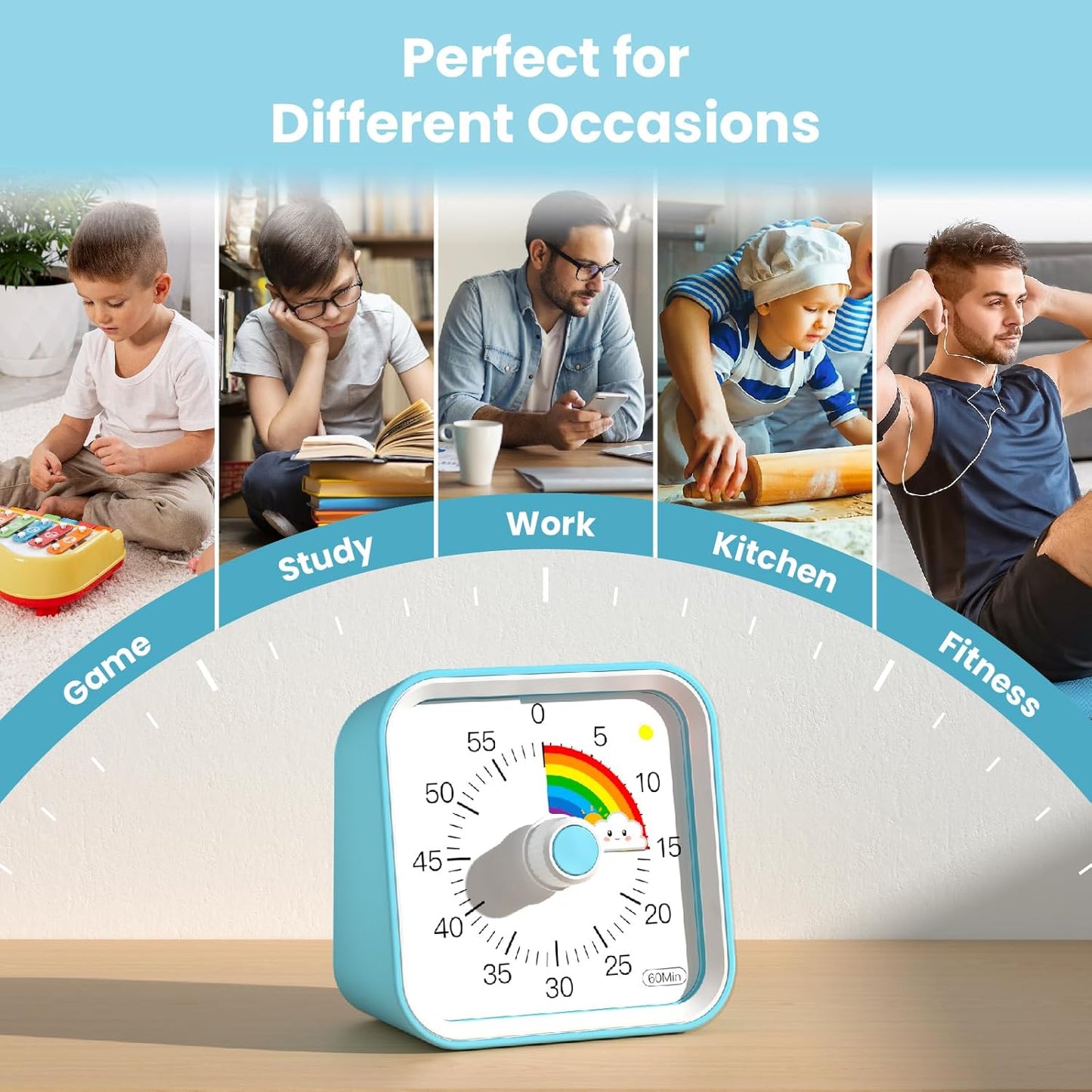 Visual Timer for Kids with Pause Function, 60 Minute Countdown Timer for Kids Desk Study, Teaching, Kitchen Cooking, Office Meetings, Time Management for ADHD (White)