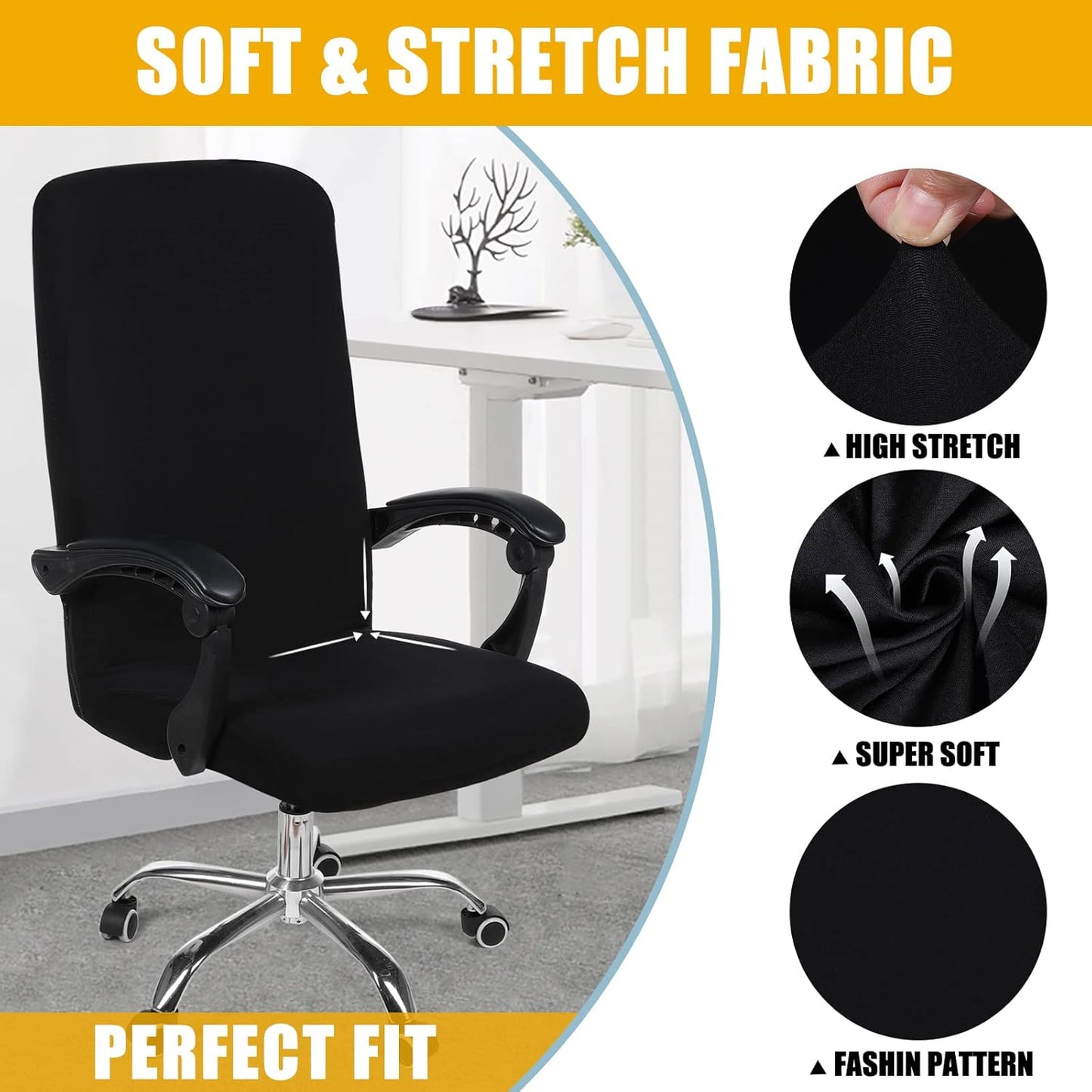 Smiry Stretch Printed Office Chair Armrest Covers, 2 Pcs Soft Fit Removable Washable Computer Desk Chair Arm Covers Protector, Black