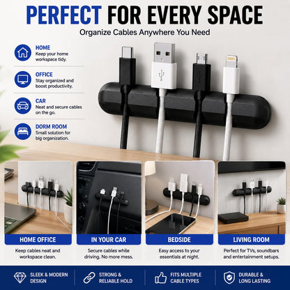 Cable Organizer Clips 2 Pack, Silicone Cord Holder for Desk, Strong Adhesive Cable Organizer for USB Charging Cables, Home Office & Car Wire Management (Black)