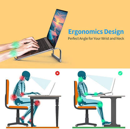 LENRUE Laptop Stand for Desk，Stable MacBook Pro Stand，Ergonomic Aluminum Computer Riser for 12 13 15 16.2 inch ，Computer Cooling Stand for Mac MacBook Pro Air,HP, Dell, More PC Notebook (Silver)