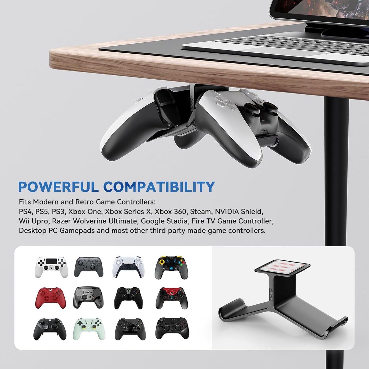 Controller Holder,Headphone Stand Headset and Controller Stand Under Desk Controller Holder with Strong Double Sided Tape Universal Design for Xbox ONE, PS5, PS4, PC