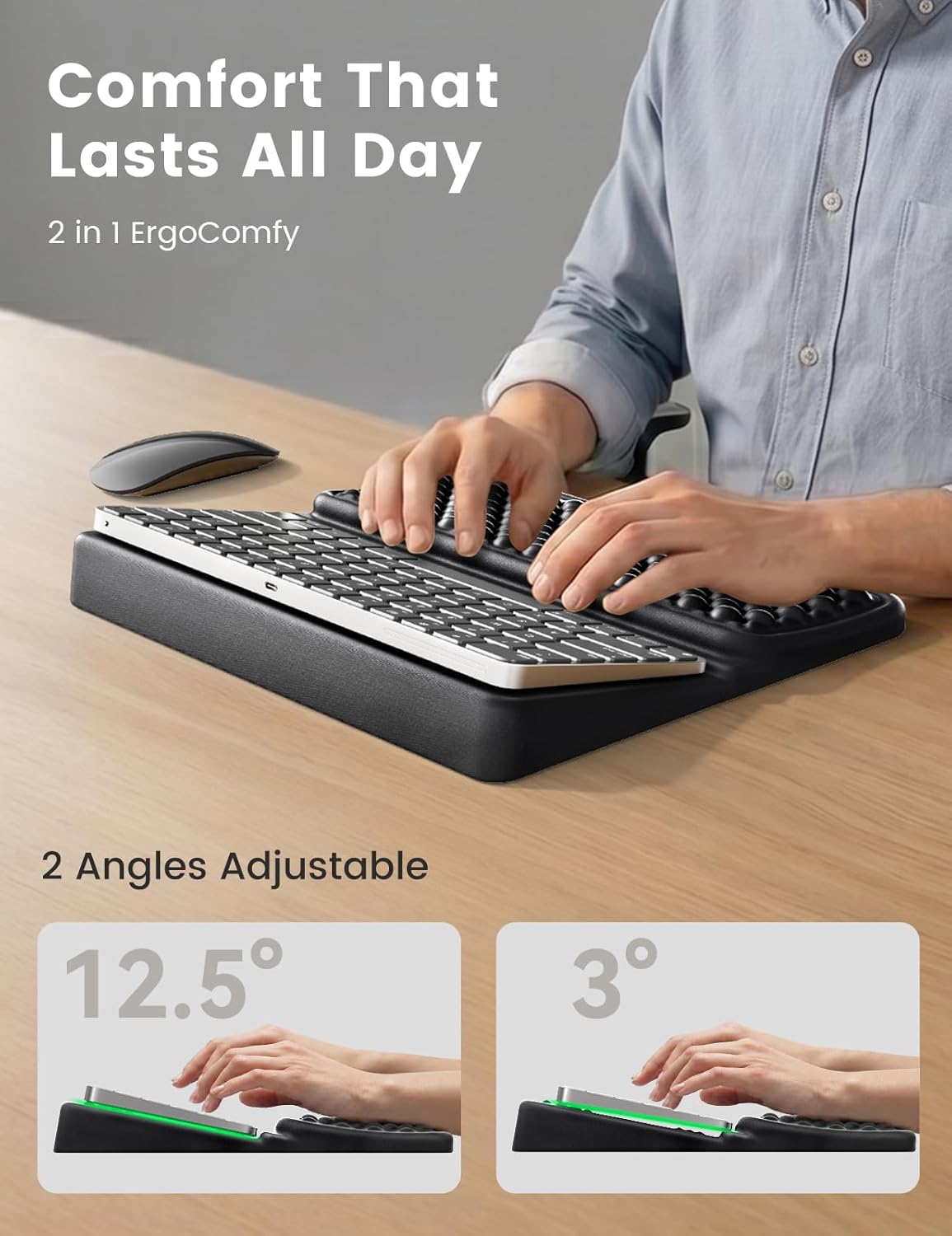 Vaydeer Wrist Rest with Keyboard Stand, Computer Wrist Support Pad, Ergonomic Keyboard Riser Holder Lifter Tray with Wrist Pad, Soft Memory Foam Desk Cushion, Palm Hand Typing for Office Home School