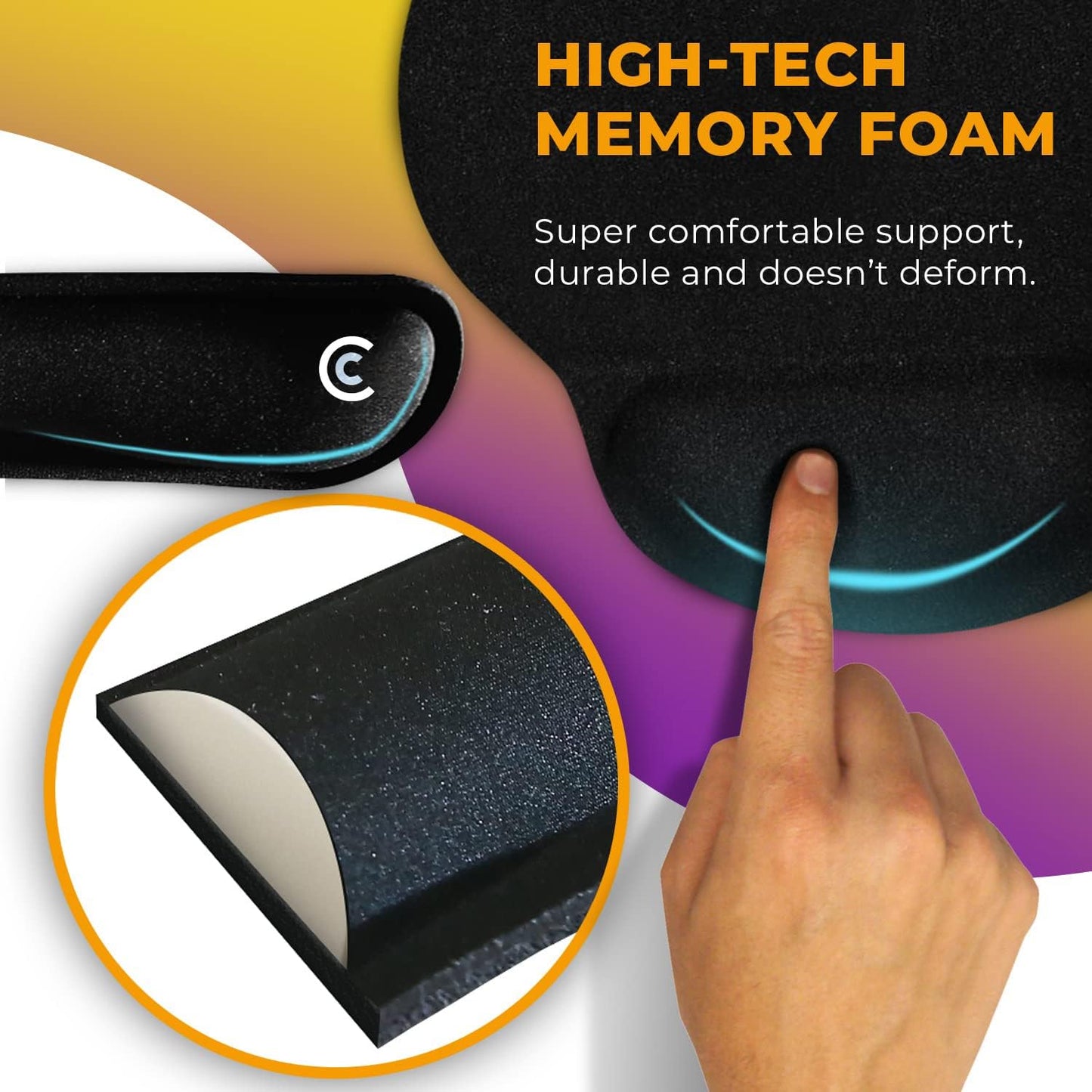 4pc Premium Wrist Rests for Keyboard and Mouse Pad Set - Memory Foam Cushion, Black - Ergonomic Wrists Hand Arm Rest Support for Laptop Computer Desk and Gaming - Carpal Tunnel Syndrome Relief