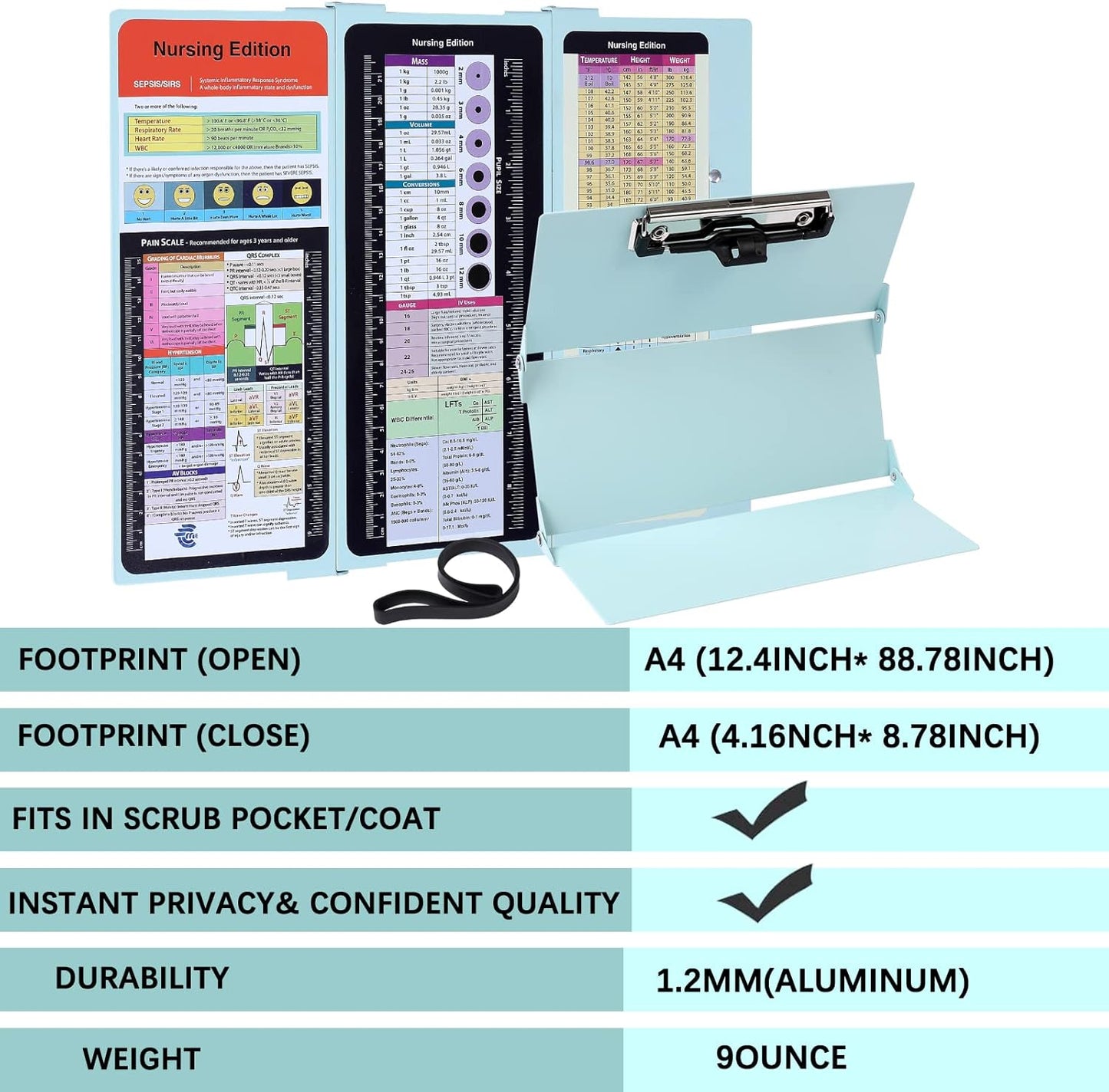 Foldable Nursing Clipboard with Storage - Portable & Compact Medical Clipboard for Nurses, Doctors, and Students - Includes Medical Reference Cheat Sheets and Pen Holder(Purple)