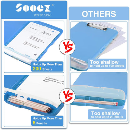Sooez Clipboard with Storage, Clip Board 8.5 x 11 with Pen Holder, Plastic Organization Case Box for Letter Legal A4 Size Paper, Low Profile Clip, Nurses Teachers Must Haves, School & Office Supplies