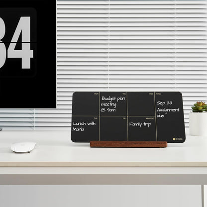 Desktop Glass Weekly Planner Whiteboard with Detachable Wood Stand,Small Portable Dry Erase Calendar to Do List White Board 12x6 for Office, Home, Schools, Marker&Eraser Included, Yeoux