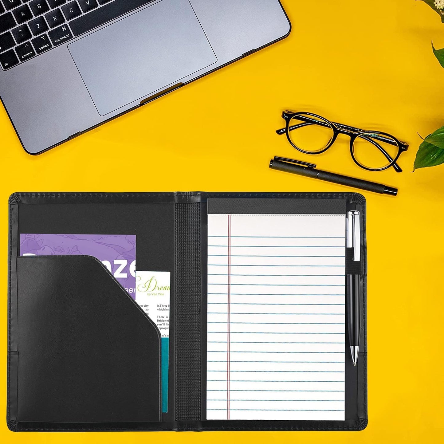 Padfolio/Portfolio Binder, Mini Padfolio Portfolio Binder 5 x 8 Legal Writing Pad, A5 Document Organizer Folder for Men Women, Black