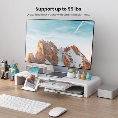 Klearlook Computer Monitor Stand for Desk, Adjustable Foldable Monitor Riser with Storage Drawer & Tablet Phone Holder for Office, Home, Laptop, Desktop (Black)
