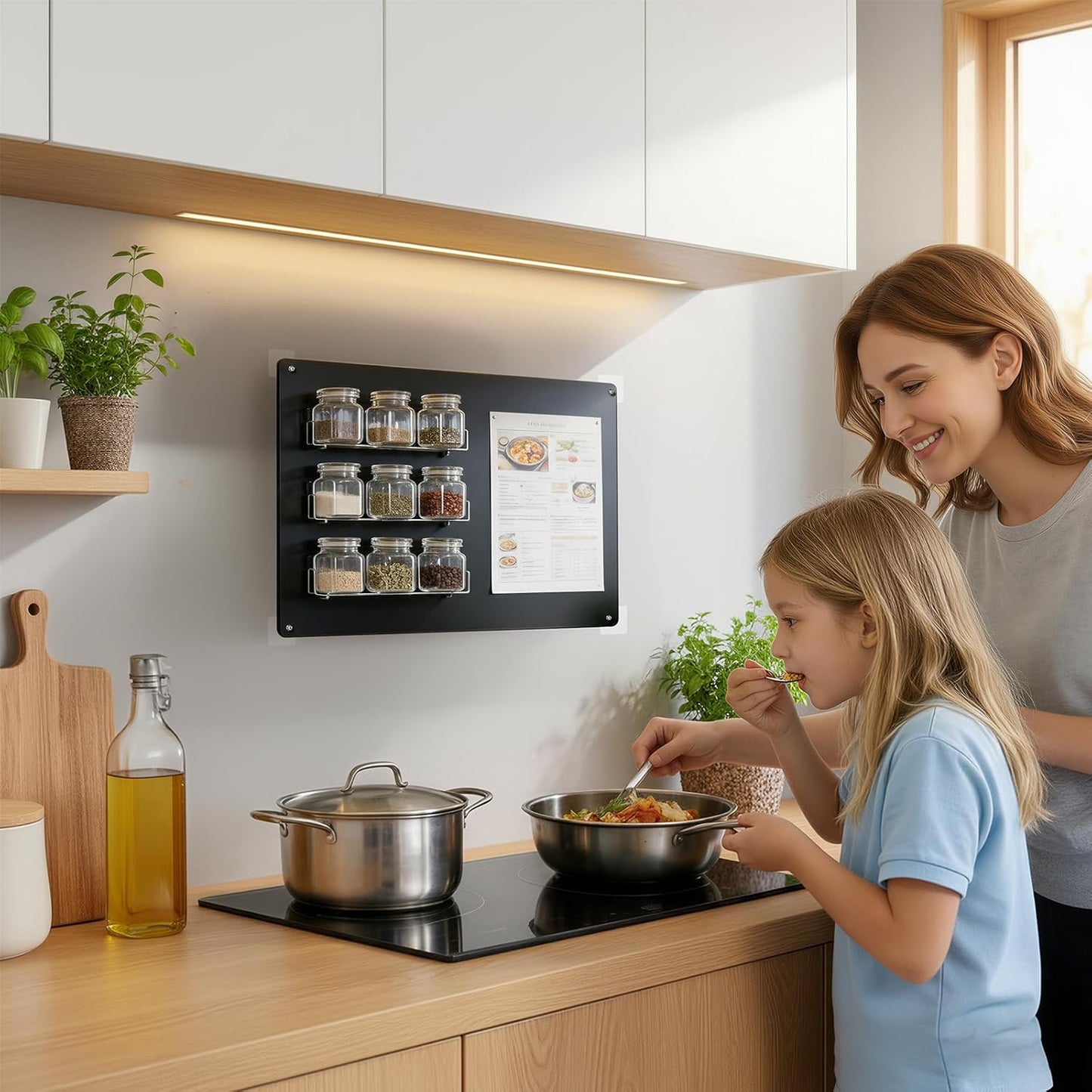 Black Magnetic Bulletin Board to Display Magnetic Notes 3 Installation Methods Multi-Purpose Display Board for Souvenir Magnets Fridge Stickers Photos Spice Jars Desktop Board for Home Kitchen Office
