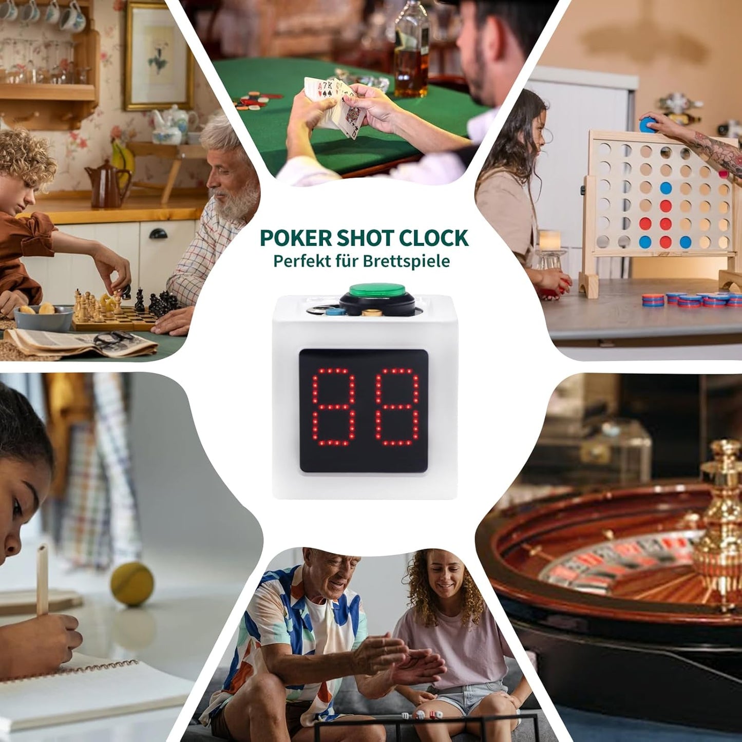GANXIN Poker Shot Clock, Seconds Countdown Timer for Poker/Casino/Chess Tournament,20/30 Sec and Custom Time,4-Sides Cube Timer (Small,Green)