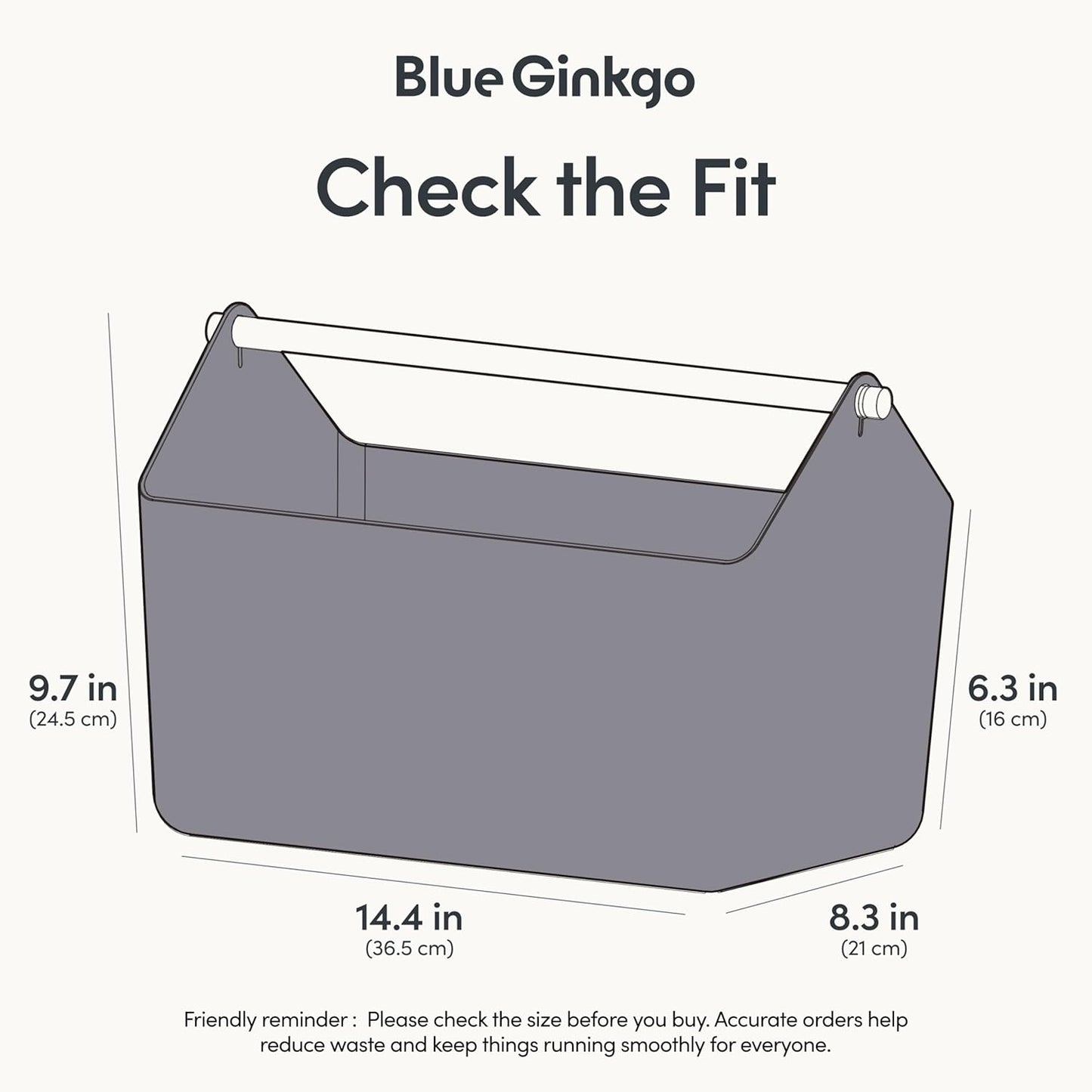 BLUE GINKGO Medium Storage Basket – Plastic Caddy with Wooden Handle for Office, Arts & Crafts, or Home Supplies (Gray)