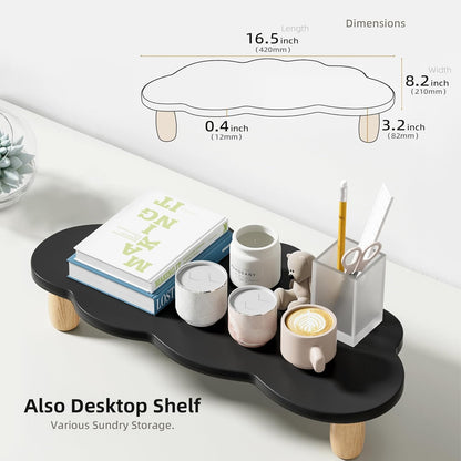 AFOOYO Monitor Stand Riser,Cloud-Shaped Sturdy Wood 16.5In Computer Monitor Riser Wirh Drawer, Multi-Purpose Desktop Organizer Riser for Computer,Laptop,Printer,TV,White