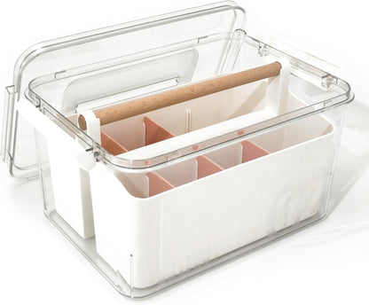 Art Craft Caddy with Lid - Art Supply Storage Organizer, Teacher Tool Box, Clear Craft Box for Kids(11'', Blue, 2in1 Set)