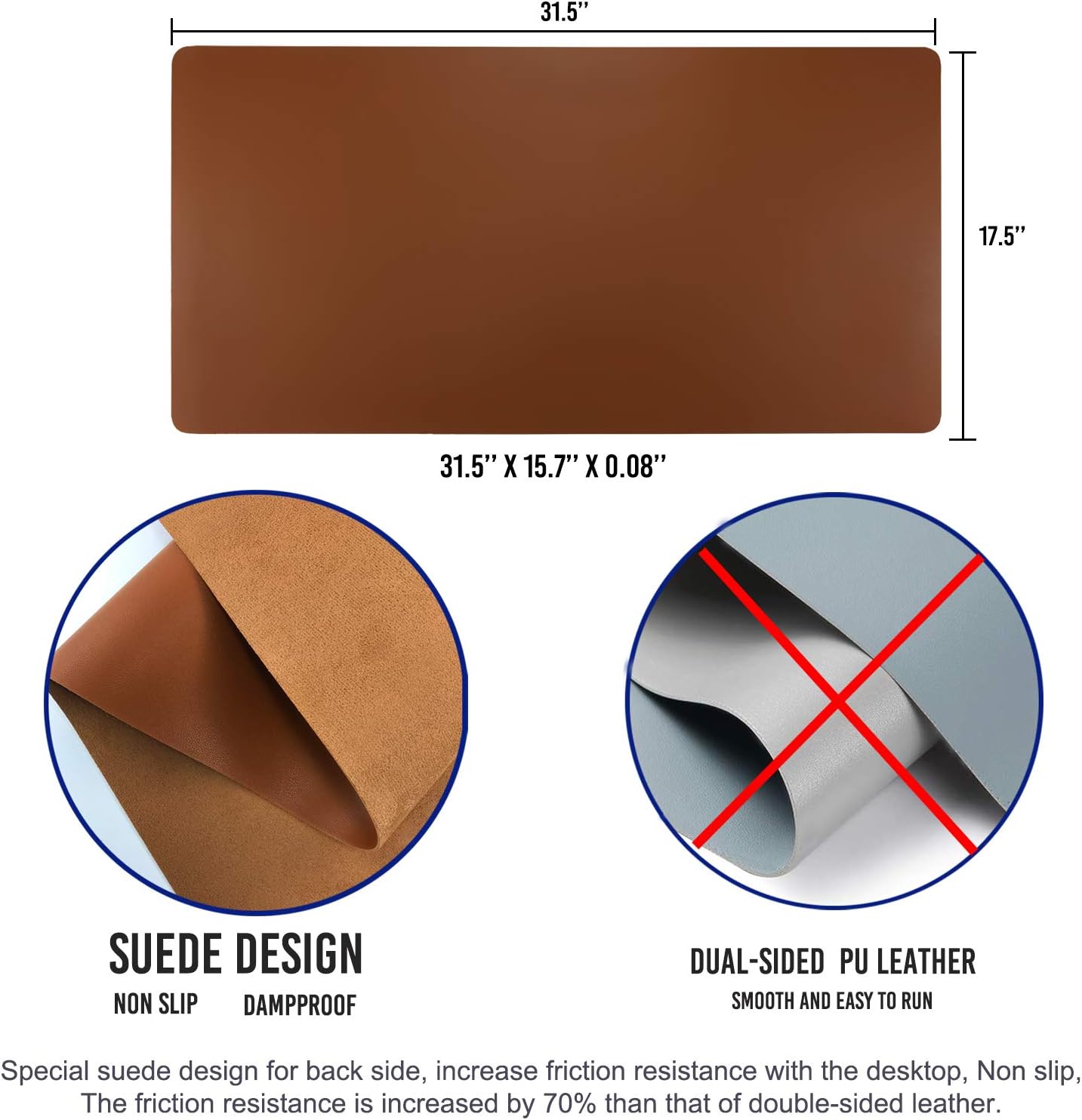 Aothia Non-Slip PU Leather Waterproof Laptop Desk Pad Protector, Blotter Mat, Writing and Mouse Pad for Office & Home, Beige, 23.6" x 13.7" - Colors B
