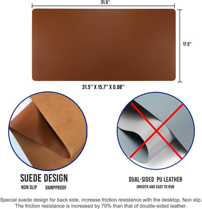 Aothia Non-Slip Waterproof PU Leather Desk Pad Protector for Mouse, Writing Desk, Office, Home, Laptop Blotter, 23.6" x 13.7", Black - Colors B