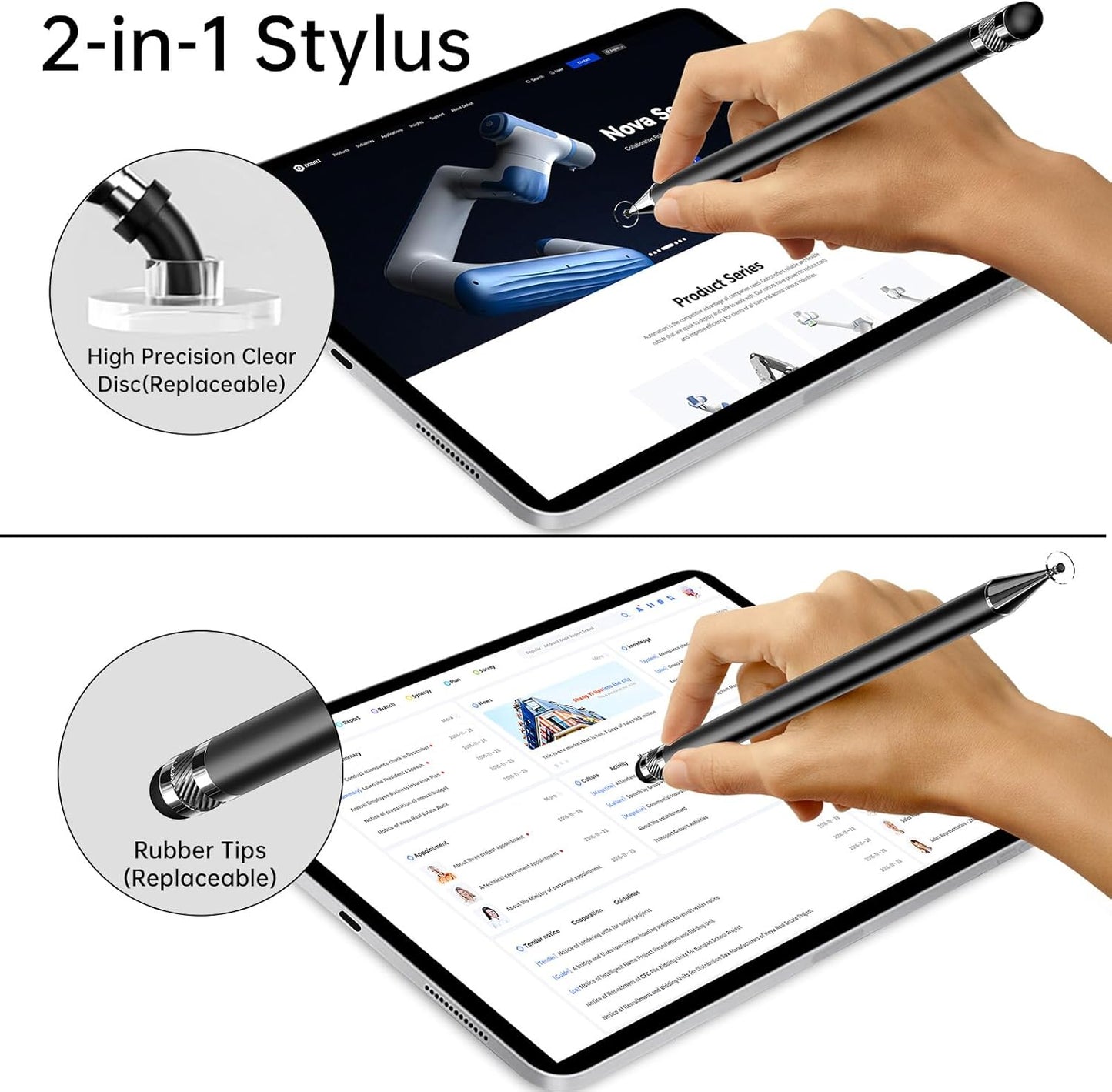 Bopomofo Stylus (5 Pcs), 2-in-1 Stylus Pen for Touch Screen, High Precision and Sensitivity, Suitable for iPhone/ipad/Android Tablets, Compatible with Touch Screens (Black/White/Blue/Rose Gold/Silver)