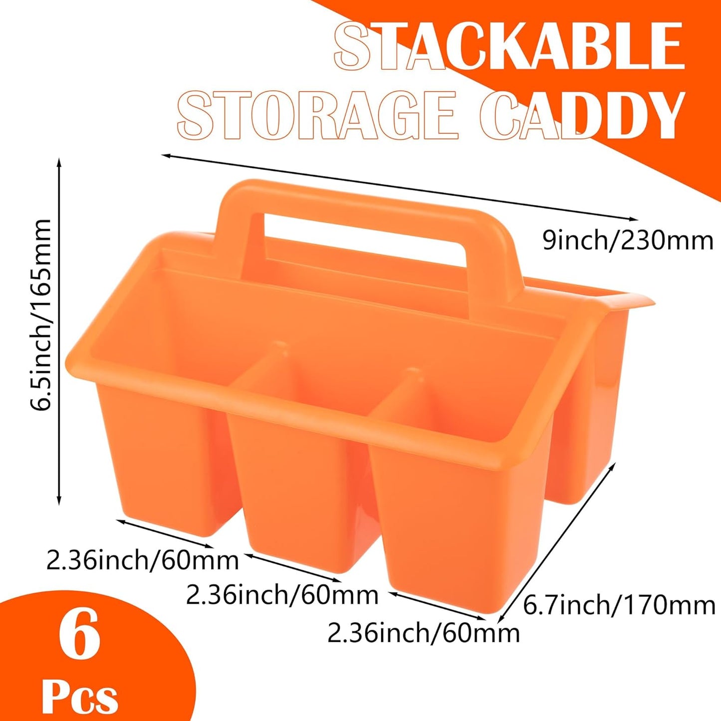 Plastic Caddy With Handle,Protable Classroom Craft Caddy, 6-pack Storage Caddy For Pencil,Pen,Craft Tools (Clear)