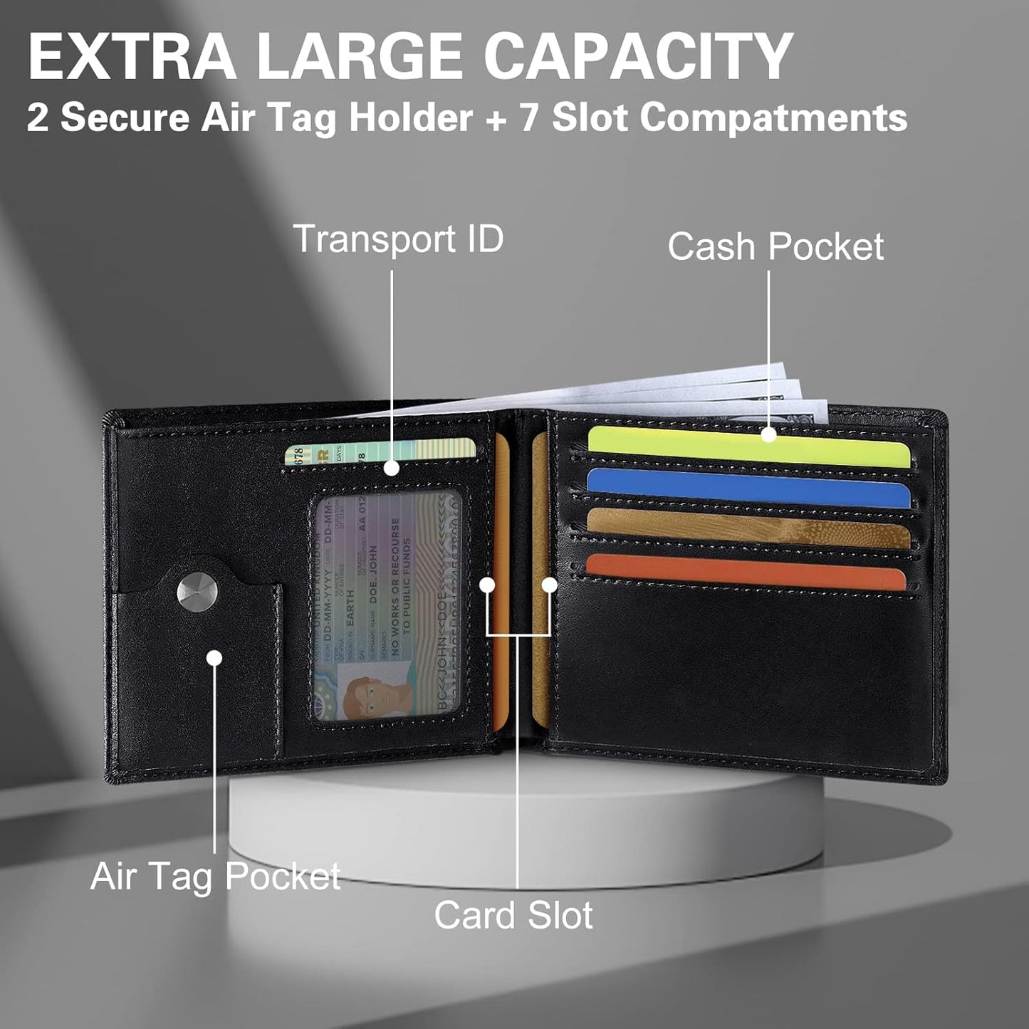 GIPUSSON Slim Leather Wallet for Men Airtag Hidden, Large Bifold Mens Wallet RFID Blocking with ID Windows, Credit Card Holder for Men Wallet