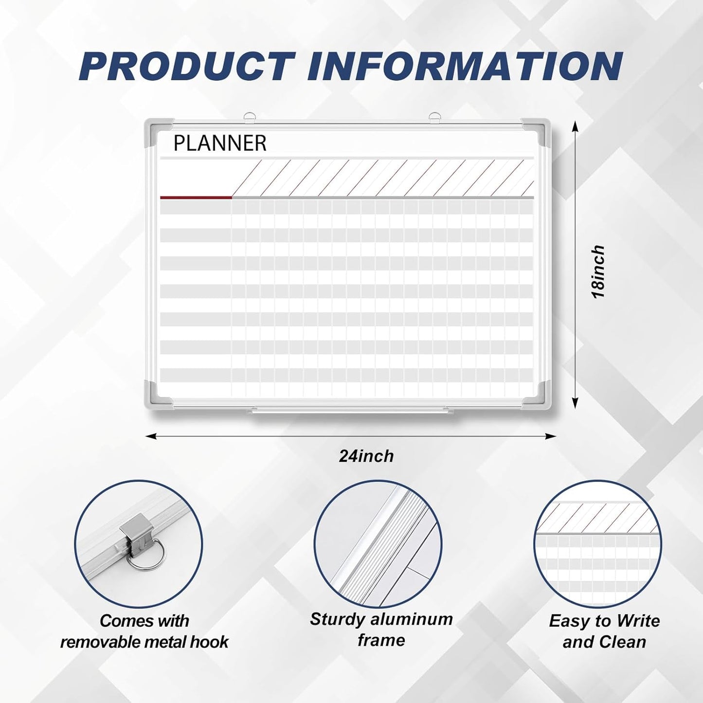 Lincia Aluminum Frame Dry Erase Board with Lines, Double Sided Wall-Mounted Whiteboard for Scheduling, to Do Lists & Weekly Planning, Reusable Calendar for Home & Work(Project Planning Board,24"x18")