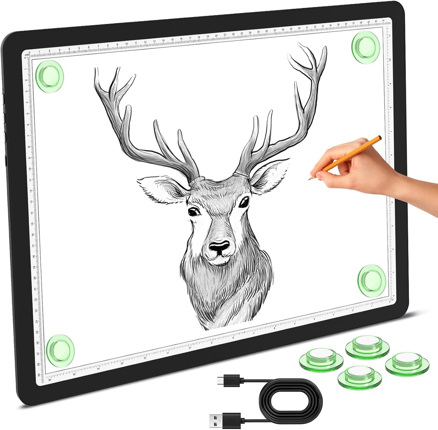 Phylosal Magnetic A3 Light Pad with Bag, Super Bright Light Box with Side Button, Diamond Art Light Board, Lightbox for Tracing and Drawing, USB Power Light Table for Sketching, Weeding Vinyl (White)