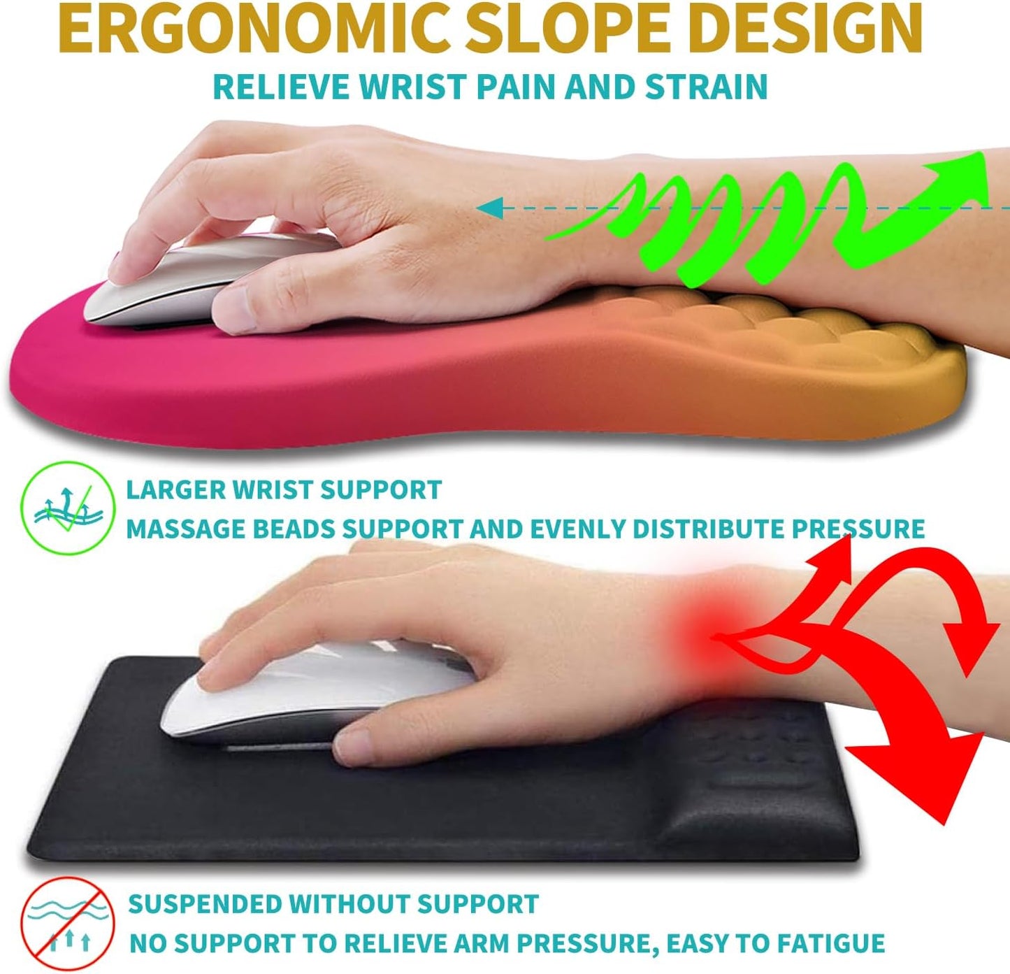 Hokafenle 2 in 1 Ergonomic Mouse Pad Wrist Support & Wrist Rest for Computer Keyboard Set, with Relieve Carpal Tunnel Pain Massage Bulge and Full Memory Gel Design (2In1 Set, Black)
