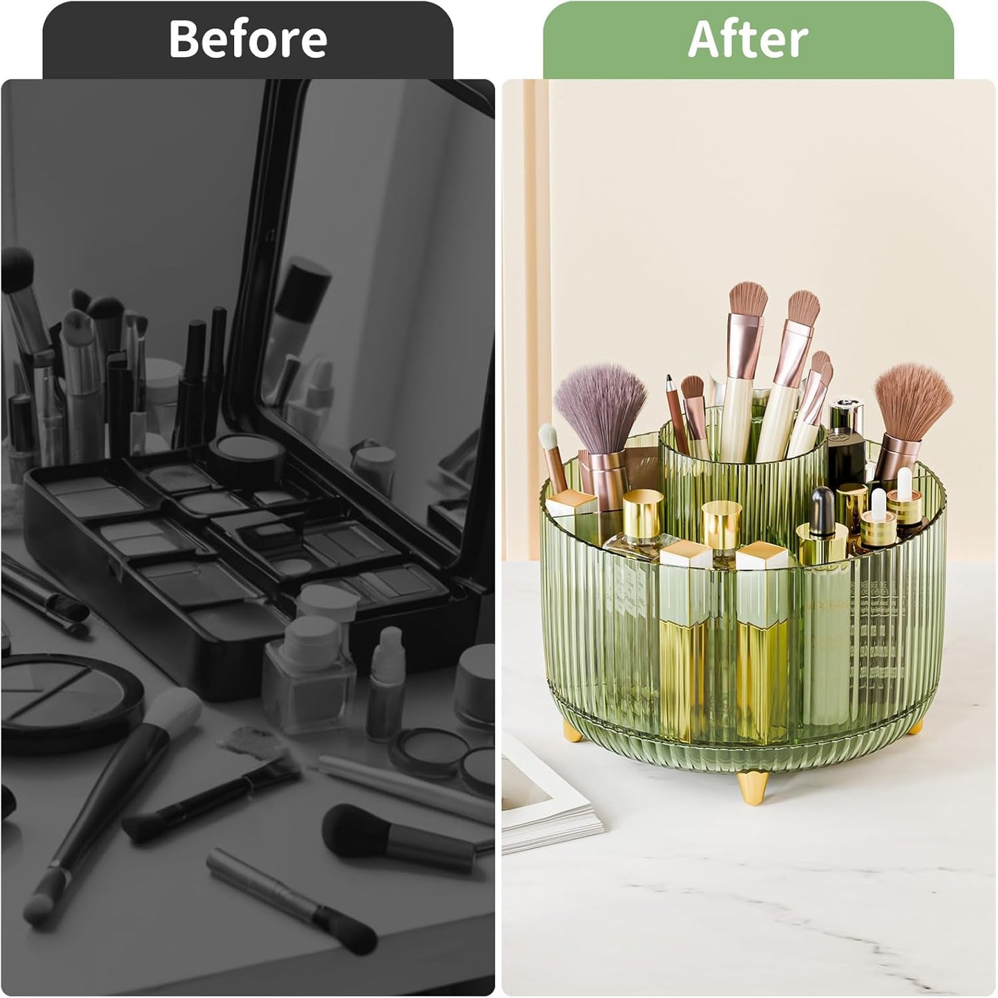 fanado 360° Rotate Makeup Brush Holder Organizer, Makeup Organizers Countertop, Makeup organization and Skincare Storage for Vanity, Desktop, Bathroom (White)