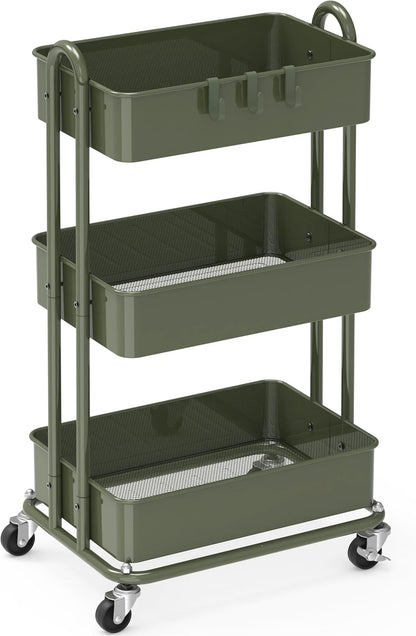 Simple Houseware 3-Tier Heavy Duty Metal Utility Rolling Cart, White