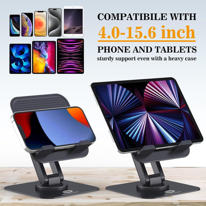 OCYCLONE iPad Stand, 360° Rotating Adjustable Foldable iPad Tablet Stand Holder for Desk Compatible with Kindle Tablet iPad 4" - 15.6" Portable Monitor Stand, Black