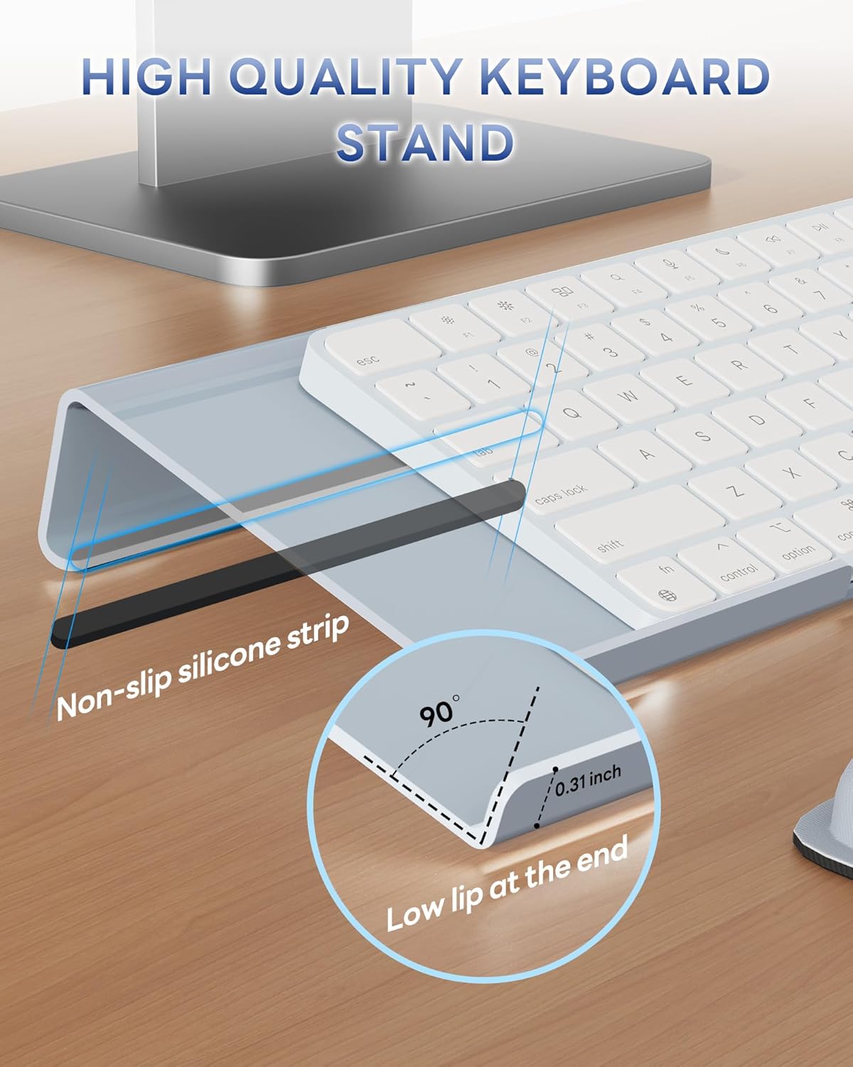 Laborio Computer Keyboard Stand for Desktop, Keyboard Riser Wrist Rest Holder for Easy Typing, Office Desk, Home, School Accessories(Coffee)
