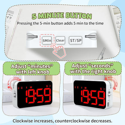 PERSUPER Kitchen Digital Timer, Count Down Up, Rechargeable, Vibration Mode Adjustable Volume and Brightness LED Display, Time Management Cook, Desk, Kids Adults Study Teaching, Kitchen Gadgets RGB
