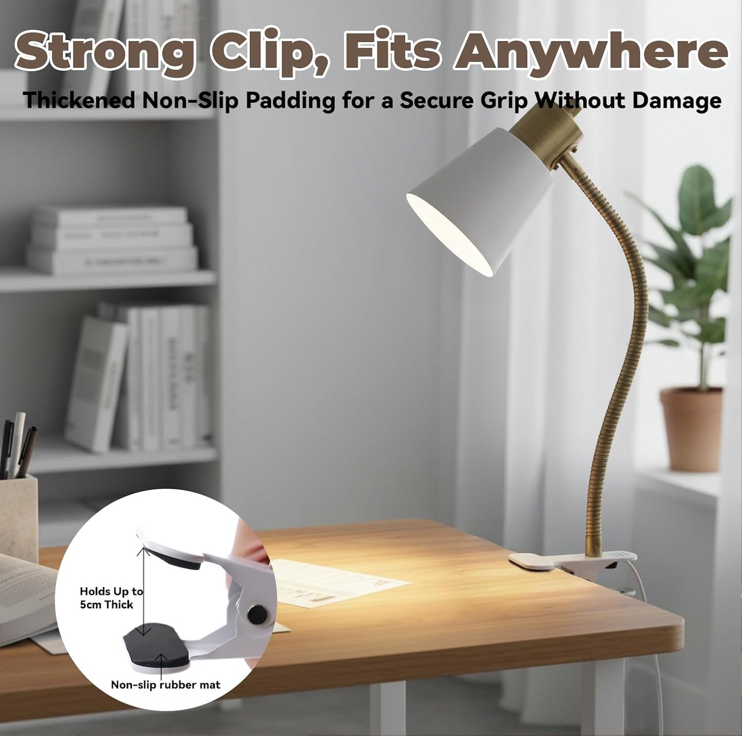 Desk lamp Eye-Caring Table Lamps, 360°Rotation Gooseneck Clip on Lamp Reading Light Portable Reading Book Light Clamp Study Desk Lamps for Bedroom and Office Home Lighting (Black)