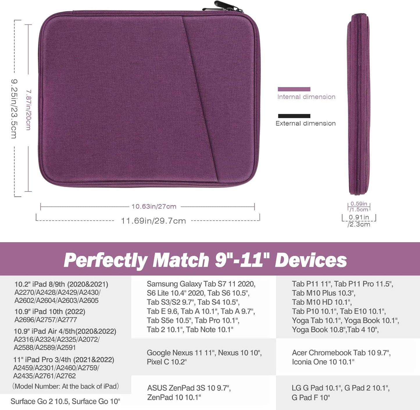 MoKo 9-11 Inch Tablet Sleeve Case, Fits New 11inch iPad Air M4/Pro M5, iPad A16 11", i-Pad 10/9/8/7th/Air 5/4th 10.9"/10.2", Tab S9/S8 11", Protective Bag Carrying Case with Pocket, Dark Gray