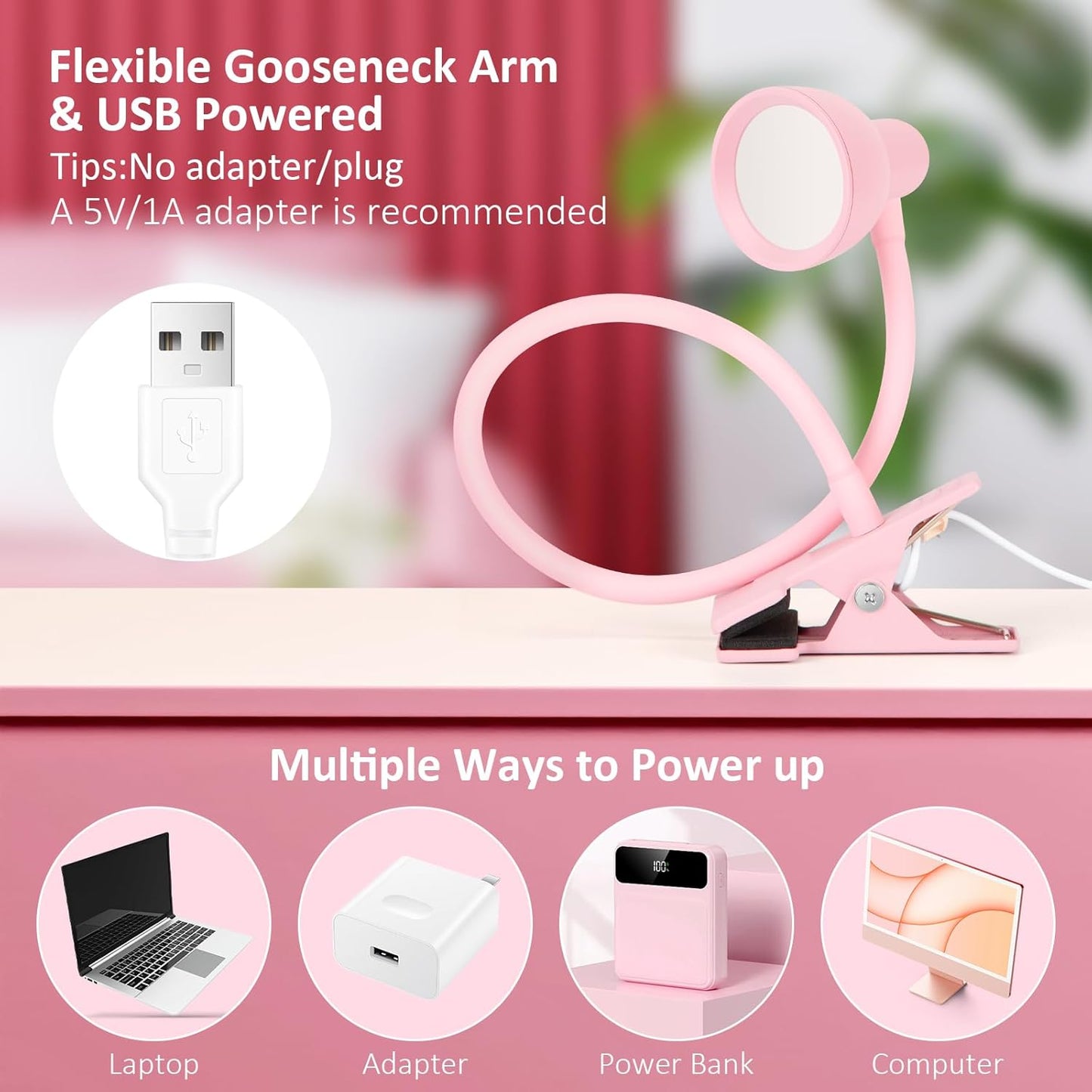 LiFMIRA Clip-on Reading Light - 3 Color Modes, 10 Dimmable Brightness, Eye Care Clamp Desk Lamp with Flexible Gooseneck for Reading in Bed, Desk, Headboard, Computer