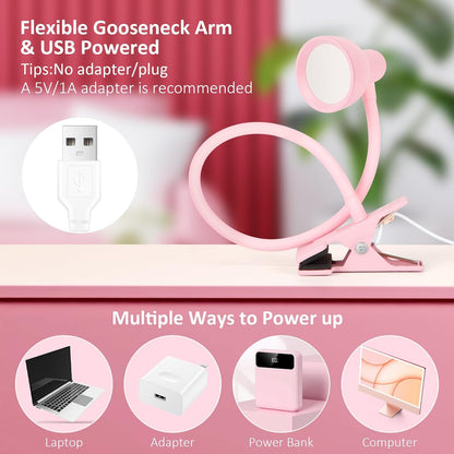 Clip on Lamp USB Reading Light, 3 Color Modes, 10 Brightness Dimmable, 360° Flexible Desk Lamp with Clamp, Eye Care Clip on Light for Bed Desk Headboard Home Dorm White