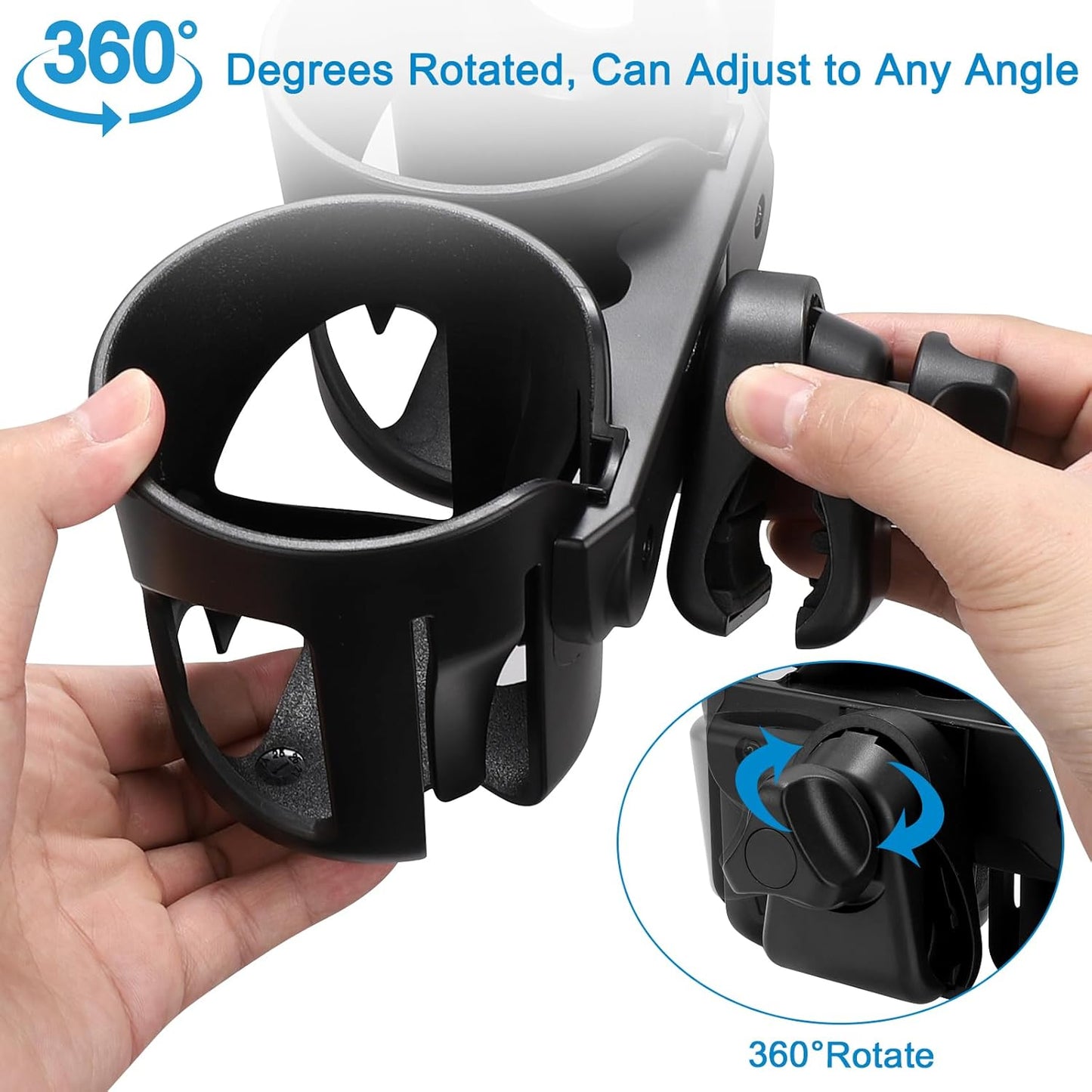 Accmor Stroller Cup Holder, Universal Cup Holder for Stroller Walker Bike, 360° Rotatable Large Caliber Designed Bottle Holder for Stroller, Bike, Wheelchair, Scooter