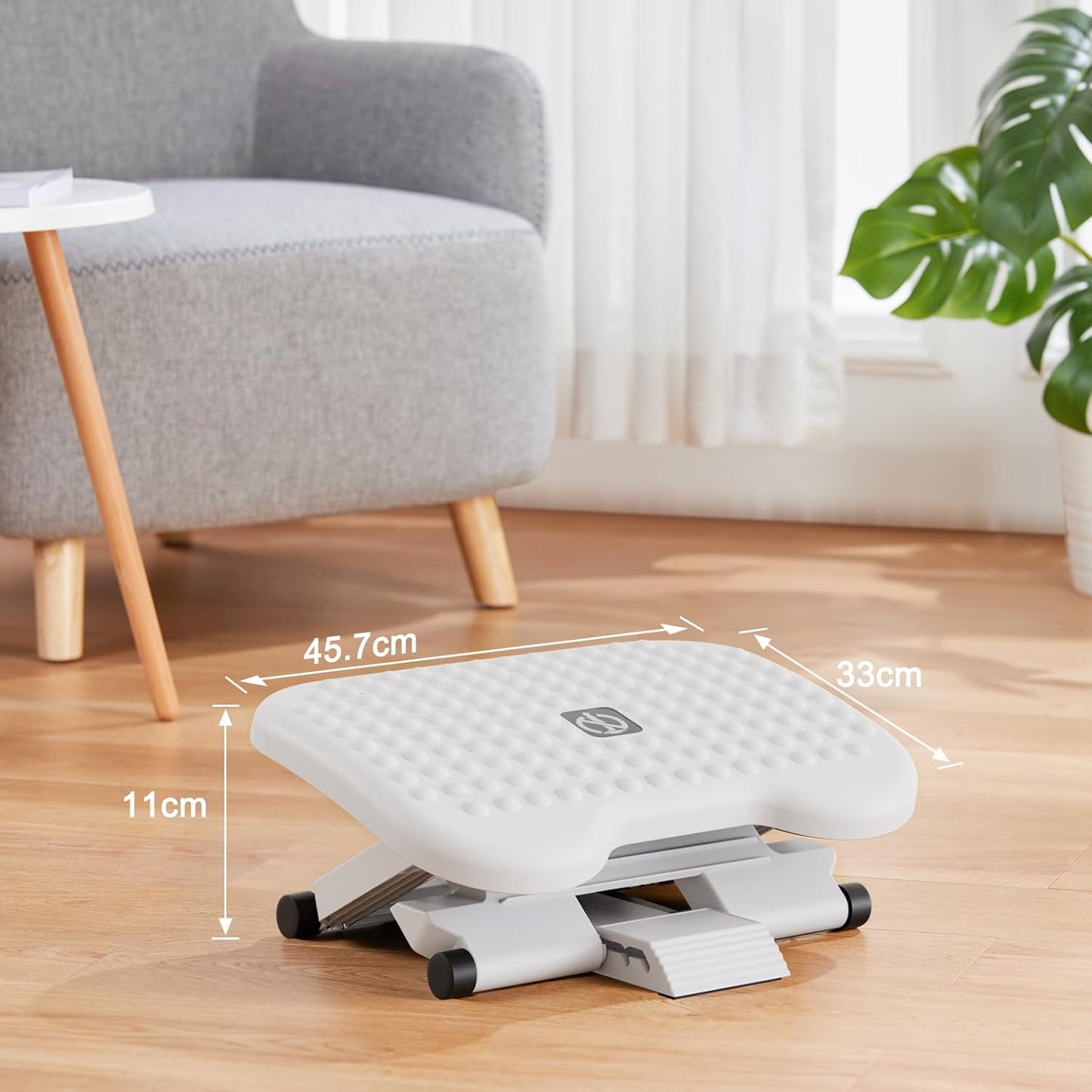 HUANUO Adjustable Desk Footrest, Foot Rest for Under Desk at Work with Massage, Adjustable Foot Stool with 3 Height Position & 30 Degree Tilt Angle Adjustment for Home, Office, Gray