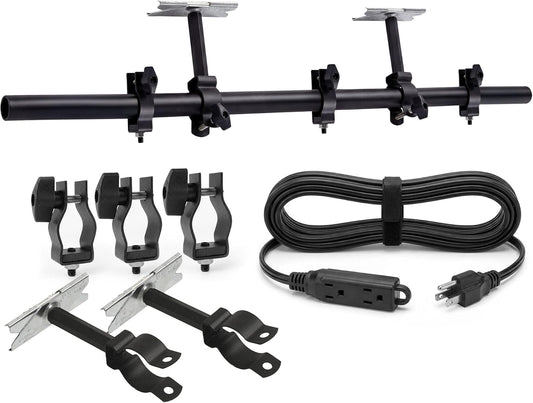 ALZO Suspended Drop Ceiling Mount Light Bar – 6 Ft Aluminum DJ & Stage Light Mounting Bar for T-Bar Grid Ceilings – 40 lb Capacity, 3 Adjustable Mounting Clips, 15 ft 3-Outlet Power Cord – Black