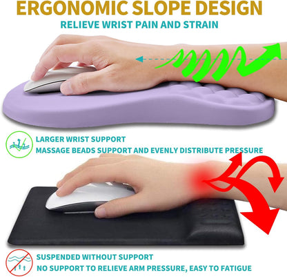 Hokafenle 2 in 1 Ergonomic Mouse Pad Wrist Support & Wrist Rest for Computer Keyboard Set, with Relieve Carpal Tunnel Pain Massage Bulge and Full Memory Gel Design (2In1 Set, Black)