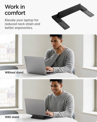 Spigen Slim Fold Portable Laptop Stand Keyboard Riser Foldable Ergonomic Angle Lift Anti-Slip Compatible with MacBook Neo, MacBook Air, MacBook Pro 11"-16" and iPad/Air/Pro and More - Black (LD201-S4)