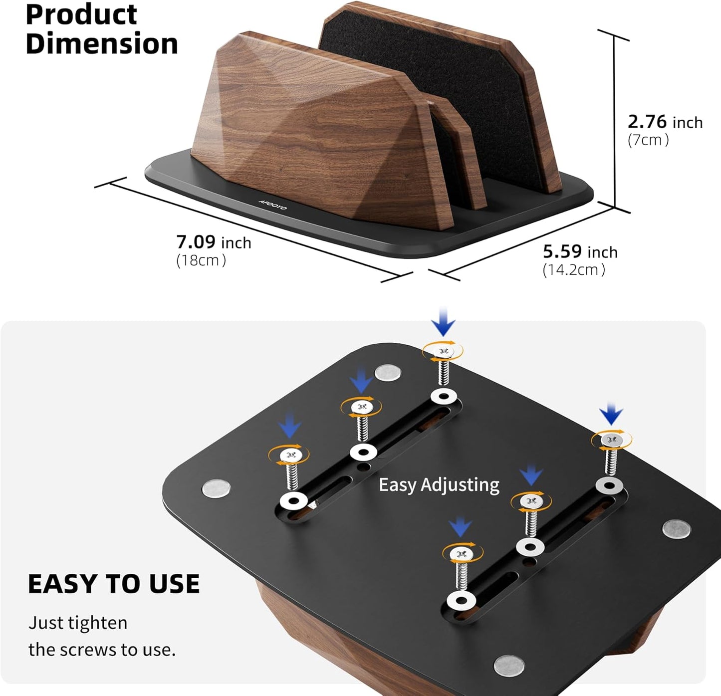 AFOOYO Vertical Laptop Stand - Dual Slots Walnut Adjustable Laptop Holder,Desktop Dock Compatible with All MacBook, Surface,Chromebook,Dell & More(Walnut)