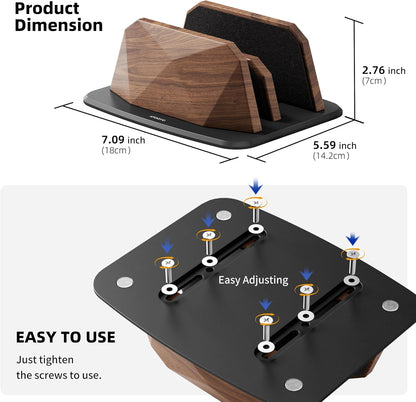 AFOOYO Vertical Laptop Stand - Dual Slots Walnut Adjustable Laptop Holder,Desktop Dock Compatible with All MacBook, Surface,Chromebook,Dell & More(Walnut)