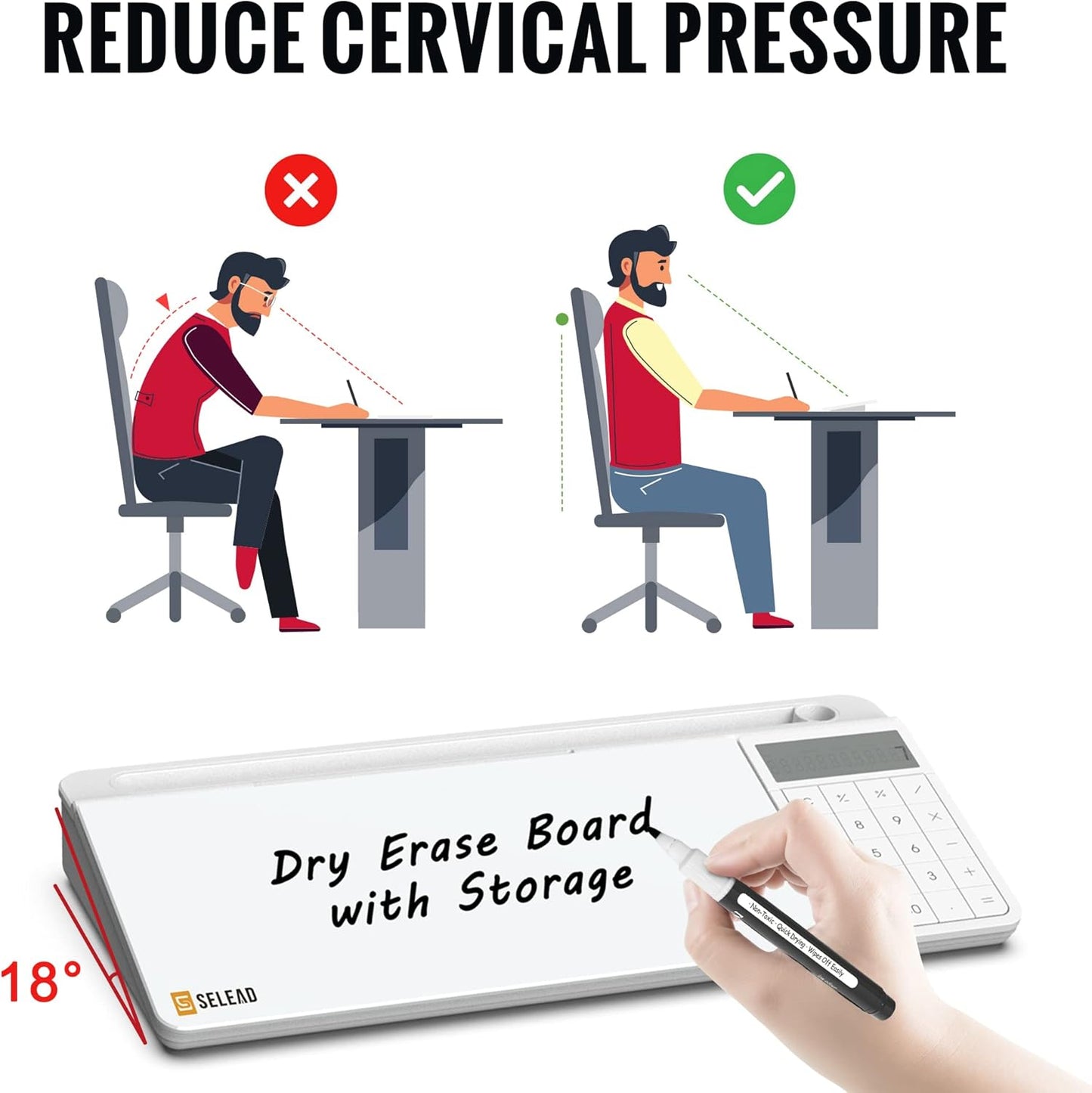 SELEAD Desktop Glass Whiteboard with Wireless Charger Station, Dry Erase Board Computer Pad Keyboard Stand with Organizer for Home, School, Office Desk Accessories, Black
