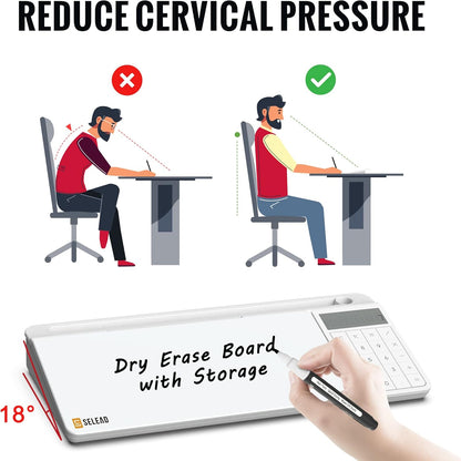 SELEAD Desktop Glass Whiteboard with Wireless Charger Station, Dry Erase Board Computer Pad Keyboard Stand with Organizer for Home, School, Office Desk Accessories, Black